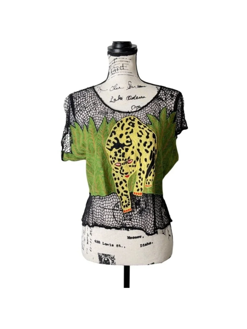 Rare Dakine Top Cover-Up Yellow-Leopard Green-Leaf Over Black Net Vtg Y2K Size L